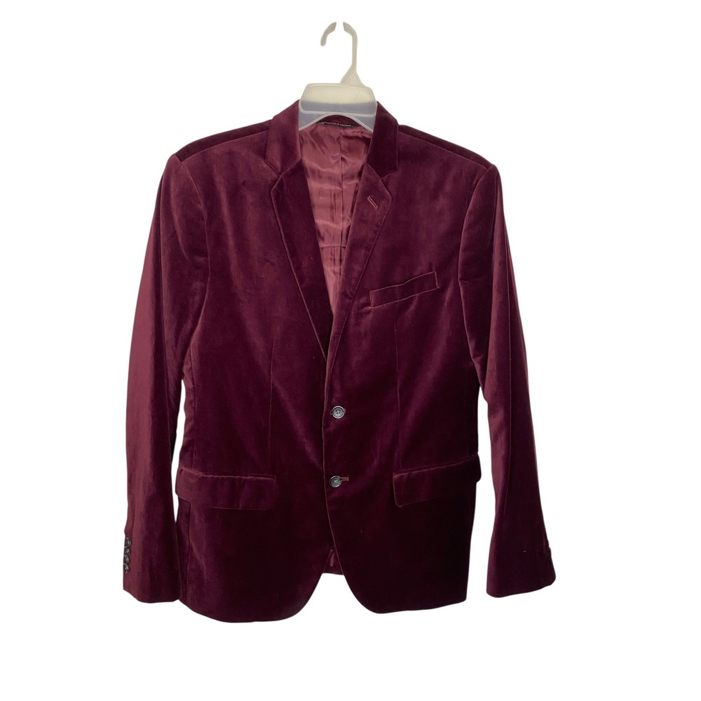 Banana Republic Mens Burgundy Red Velvet Tailored Fit 2 Button Blazer Jacket 42